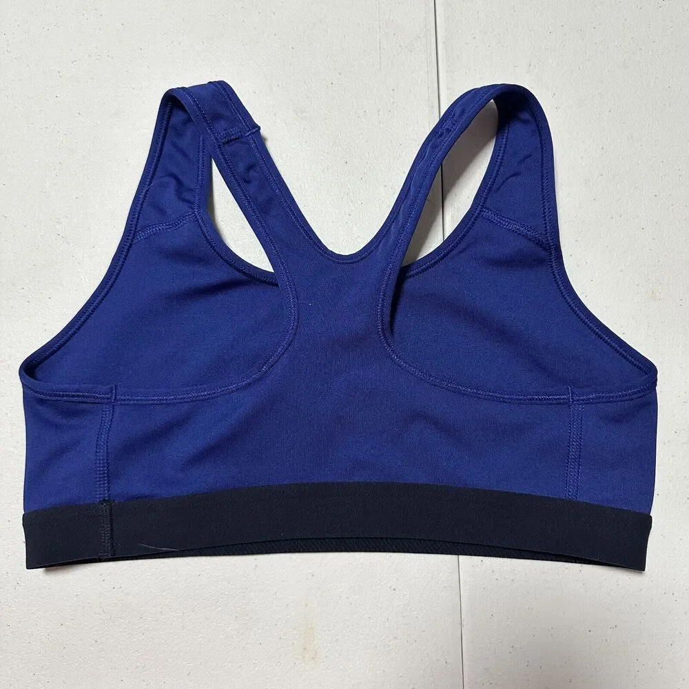 Nike Women Pro Racerback Sports Bra Top Gym Dri Fit Activewear Blue Black Medium